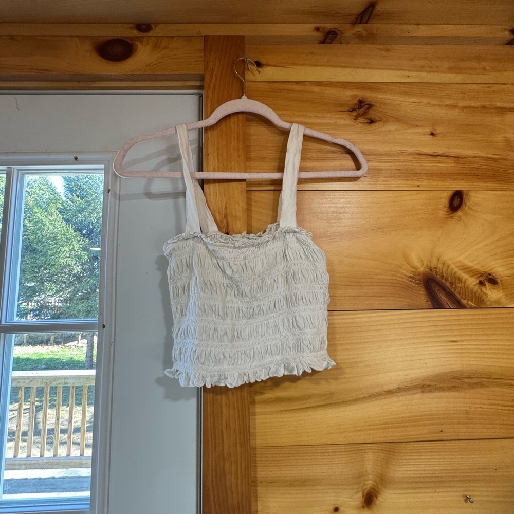 American Eagle Cream Ruffled Top
